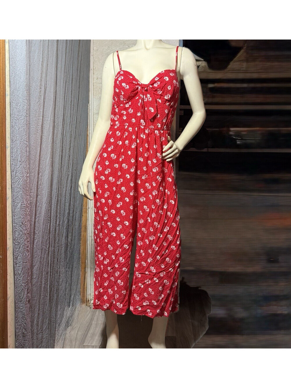 As U Wish Women's XL Red/White Floral Sleeveless Spaghetti Strap Jumpsuit